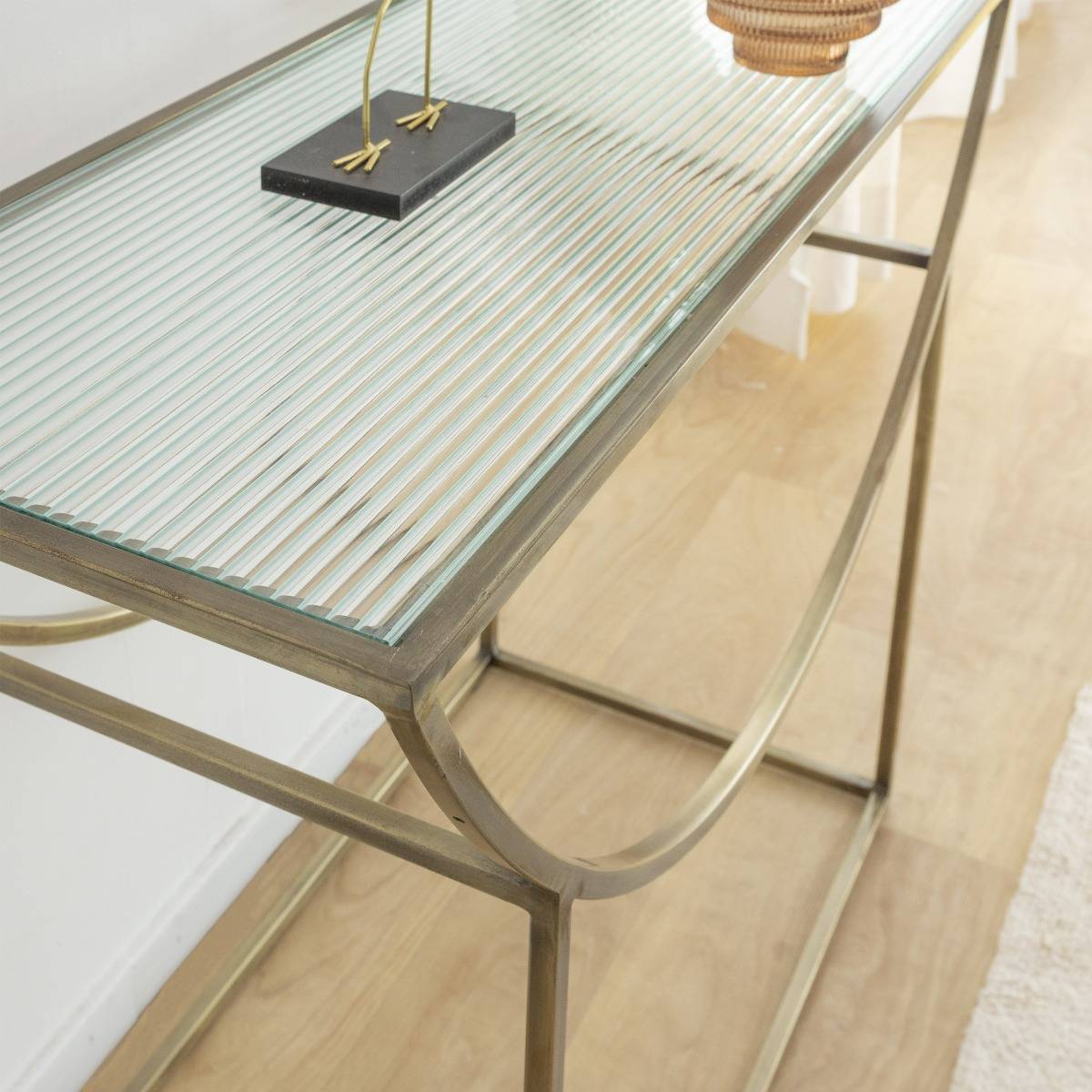 Console en métal doré et verre Léa - 3