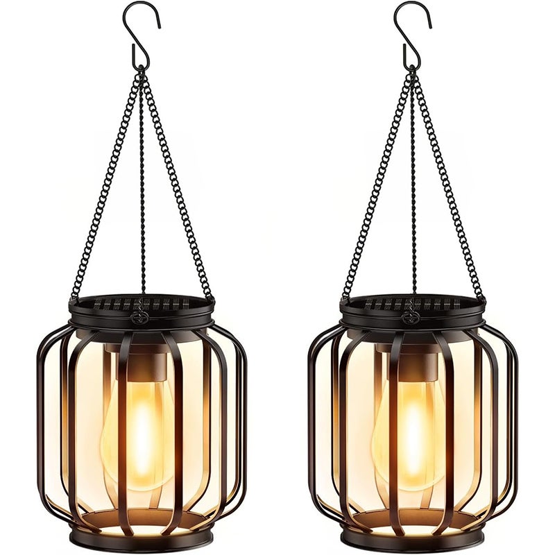 Zestaw 2 zewnętrznych lamp solarnych, wiszące lampy solarne, dekoracyjne lampy ogrodowe