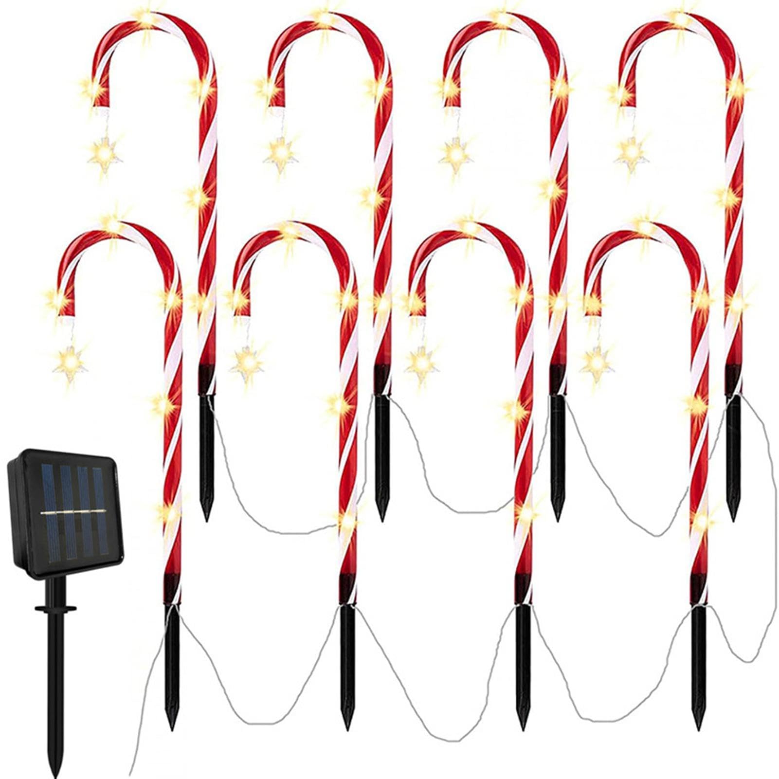 Lot De 8 Lumières De Noël Solaires En Forme De Canne à Sucre - Décoration Extérieure Étanche Avec Étoiles - Pour Pelouse Et Allée - 4