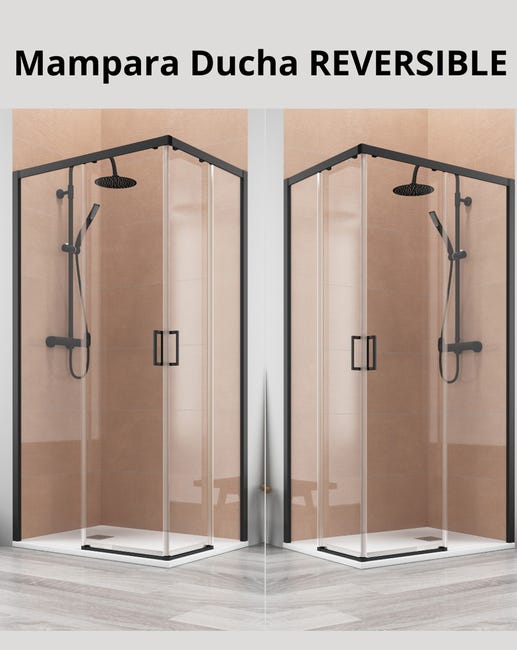 Mampara Ducha Rectangular Angular - 2 Puertas Correderas + 2 Fijos, Cristal 5 Mm Antical
