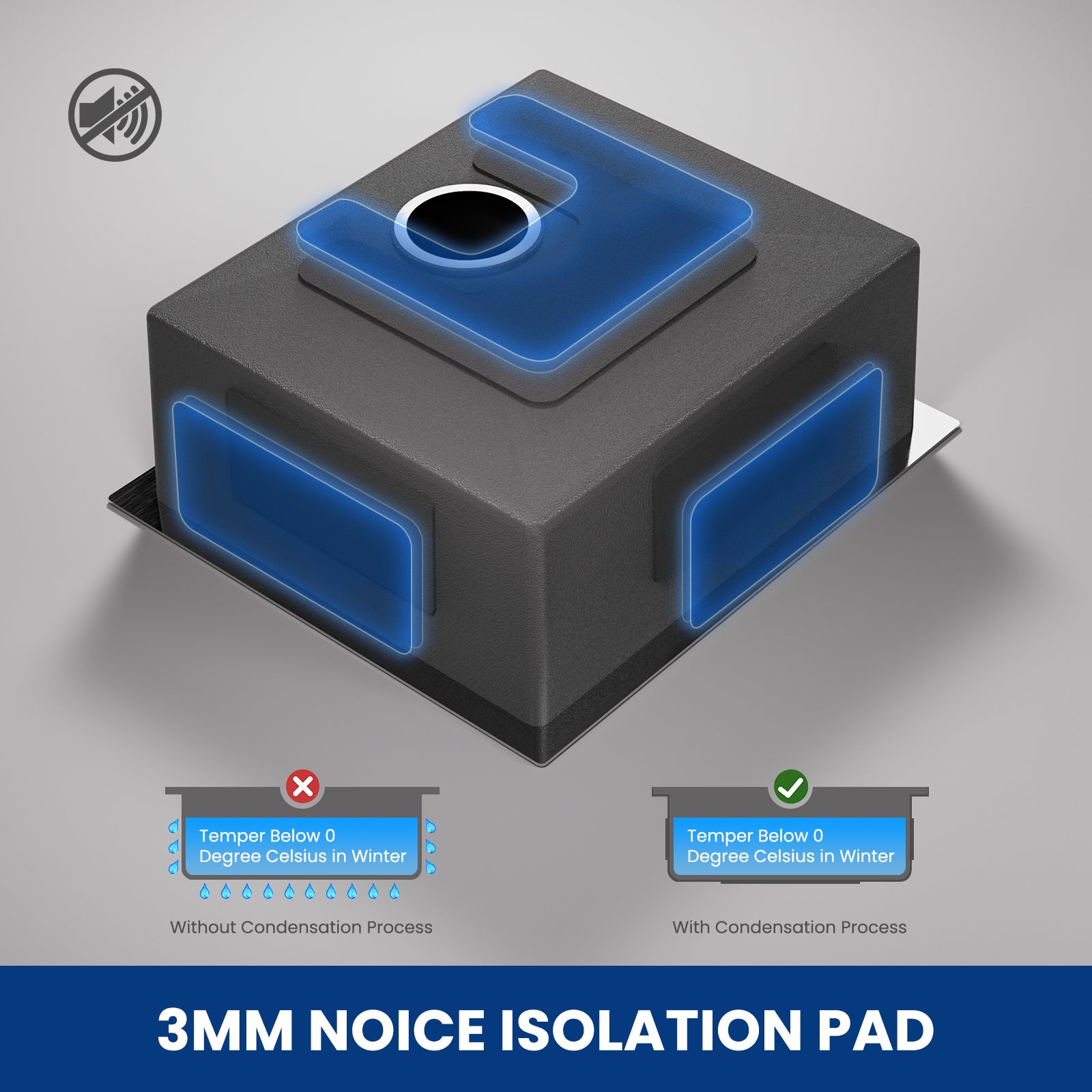 Évier de Cuisine 1 Bac 50x44x19CM, Noir Évier Inox avec Siphon et Trop Plein Évier Montage à Encastrer/ Sous-Plan (Distributeur de savon non inclus) - 5