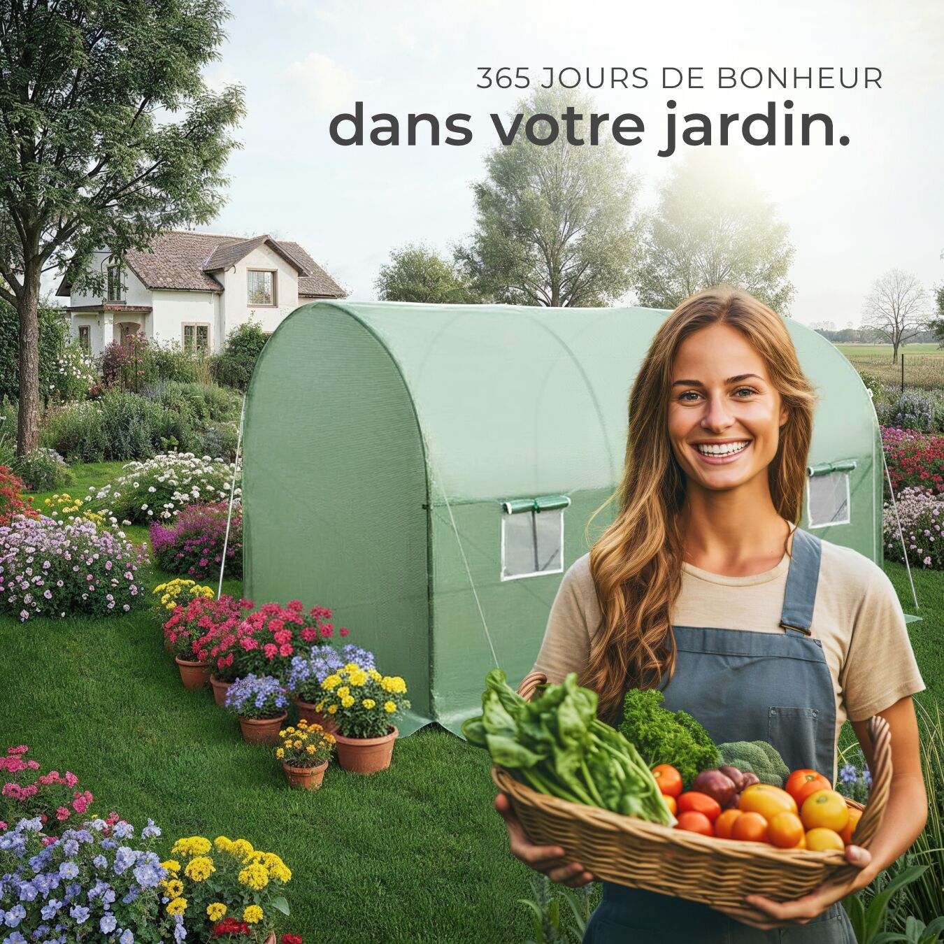 Serre tunnel en plastique 7 m² 343 x 200 x 200 cm avec cordes et piquets inclus TECTAKE - 7