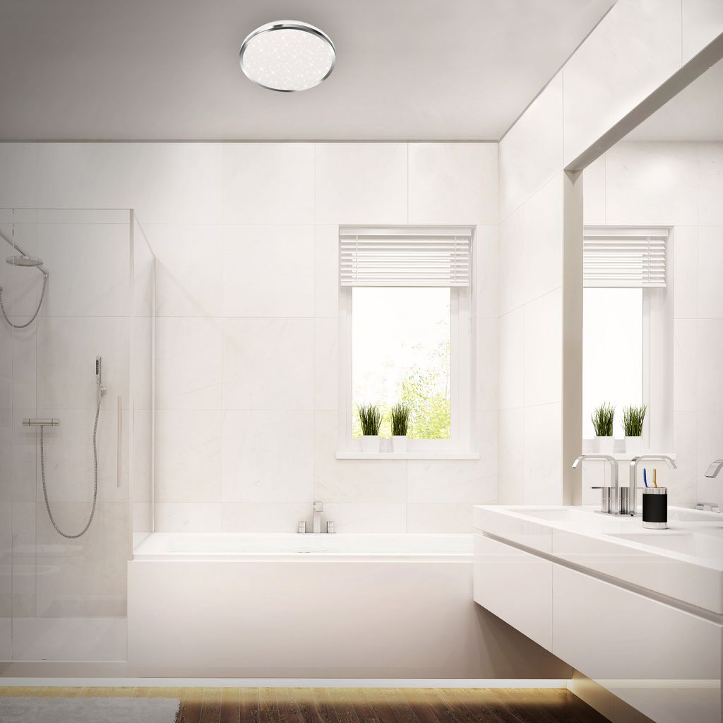 Plafonnier LED - salle de bain avec décor étoilé - IP44 - Ø280x70mm - 4.000K - 12W - 1.200lm - chromé - Briloner - 4
