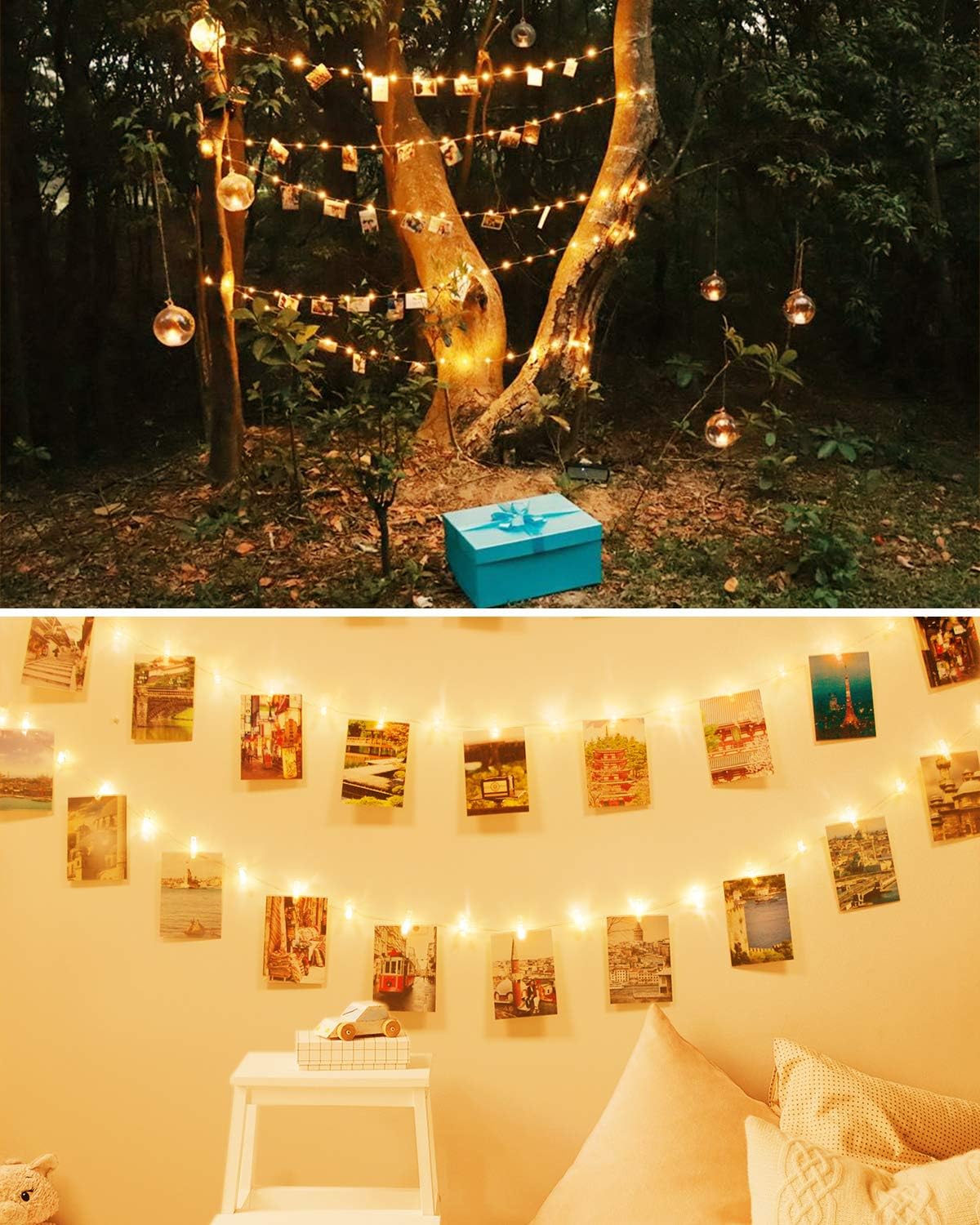 Guirlande Photo, Guirlande Lumineuse Chambre Guirlande Led Photo Batterie Alimenté Lampe à pince photo(3m 20led, blanc chaud) - 2