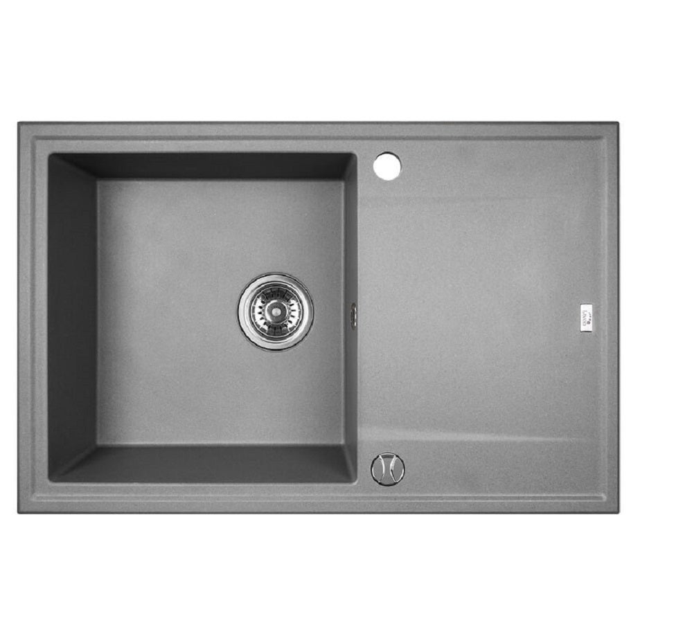 Fregadero redondo megalo de granito gris, 1 seno con escurridor, 50x75