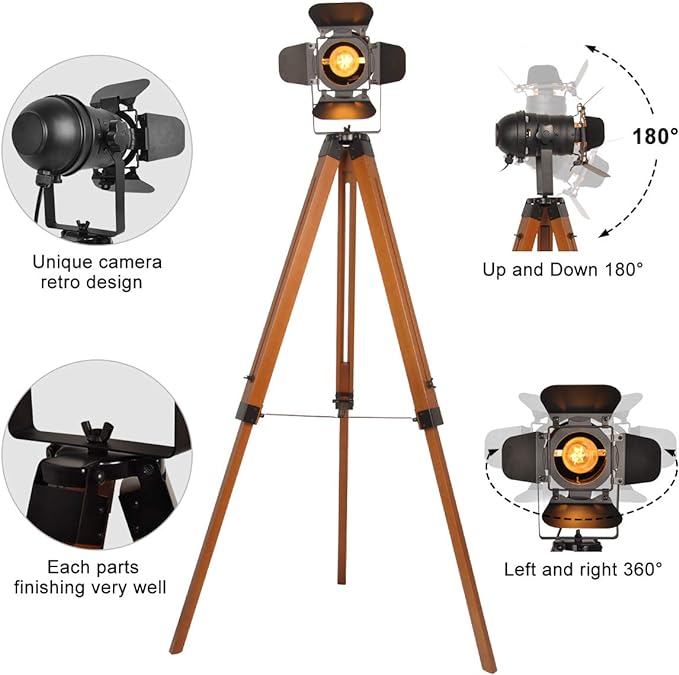 BarcelonaLED Lampada Vintage Cinema a Trepiedi Fuoco Proiettore Estilo Retro Industriale Illuminazione LED | Leroy Merlin