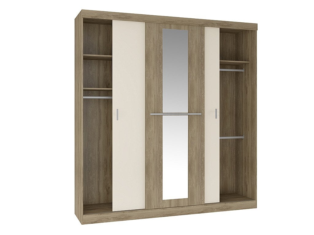 Armoire 3 portes coulissantes - Avec miroir - L205 cm - Naturel et beige - DIDDA II - 3