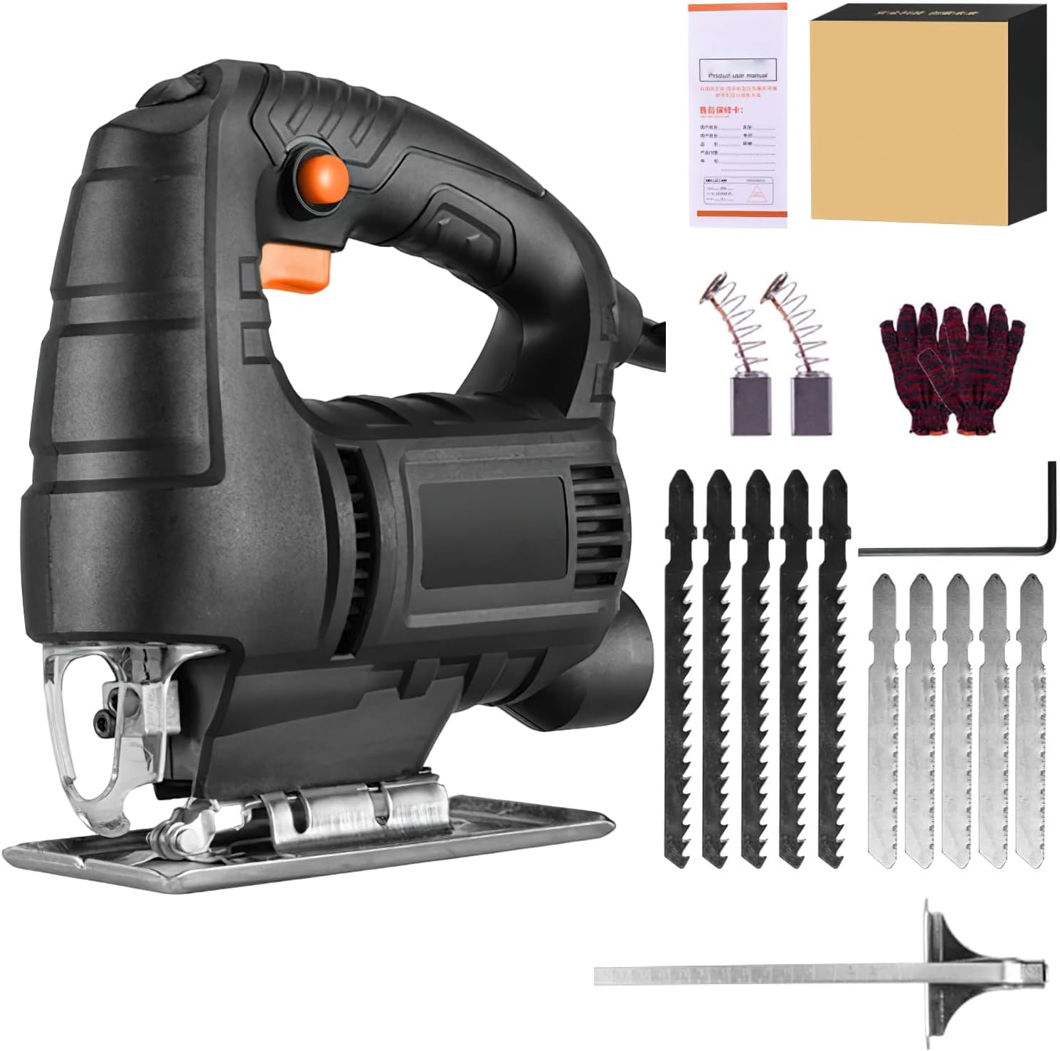 DEKOPRO Elektro-Stichsäge 400 W – 6-Gang, 0-3000 SPM, Schrägschnitte Bis 45°, Inkl. 8 Sägeblätter