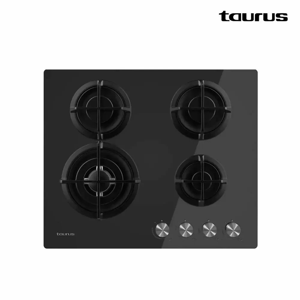 Placa a gas preparada para gas natural; opción a gas but/prop superficie vidrio templado 8 mm 59cm 3 zonas taurus gc3hn | negro, 7800w