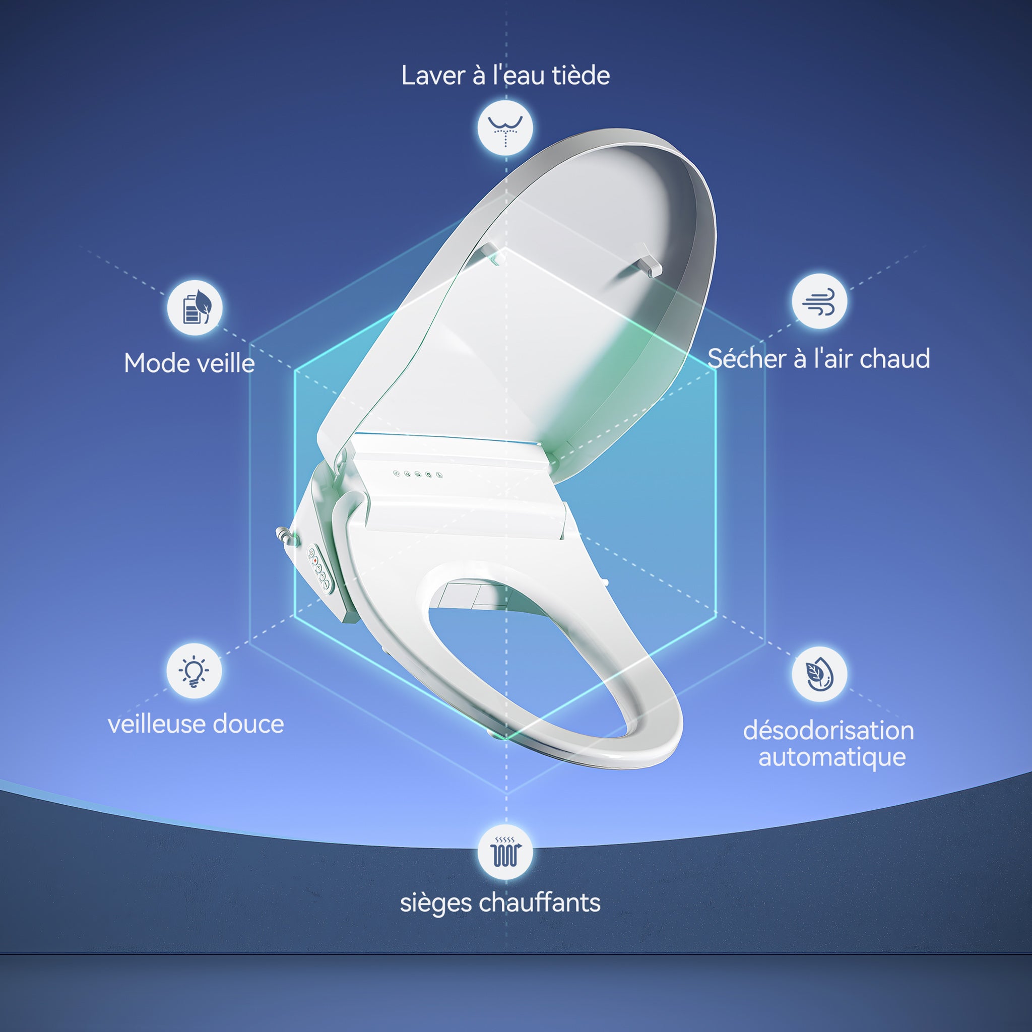 Siège de toilette intelligent, bidet électrique avec télécommande, veilleuse, chauffage du siège et séchage à l'air chaud HOROW - 3