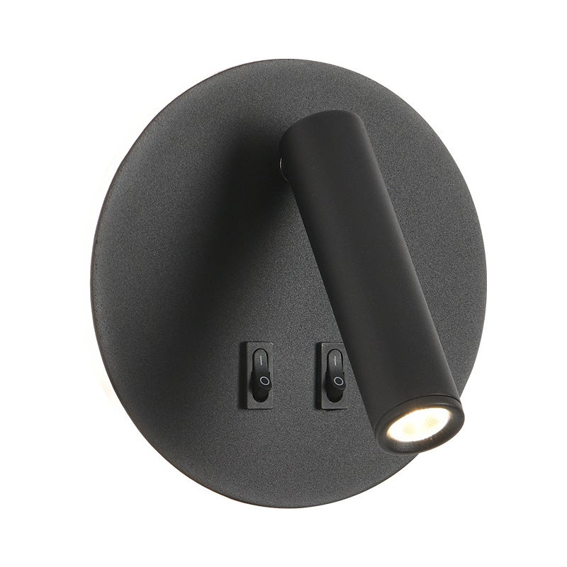 Lampka nocna do sypialni, obrotowa o 350 stopni, składana, mała okrągła lampa punktowa/czarna (15 x 15 cm)