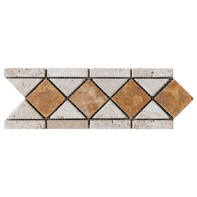 Frise murale en travertin Beige/Jaune - 10 x 29 x 1 cm - Pack de 10 unités - C-NEGOCE