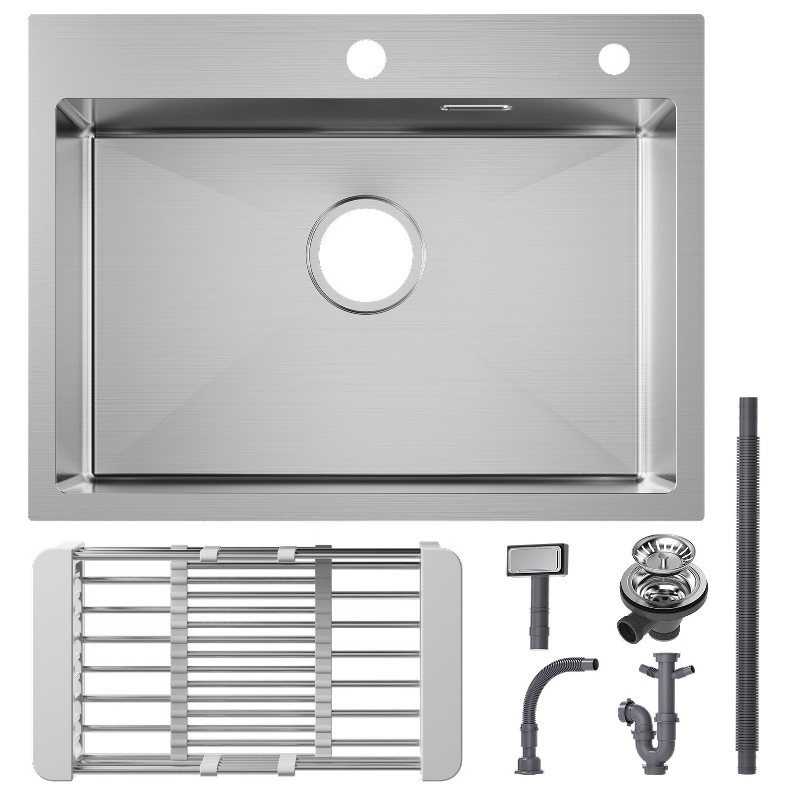 Cecipa max Évier de Cuisine 1 Cuve Inox Brossé 60×45×18 cm - Évier 1 Bac avec Panier de Drainage - Évier de Cuisine Grande Capacité,EU Modèle - 3