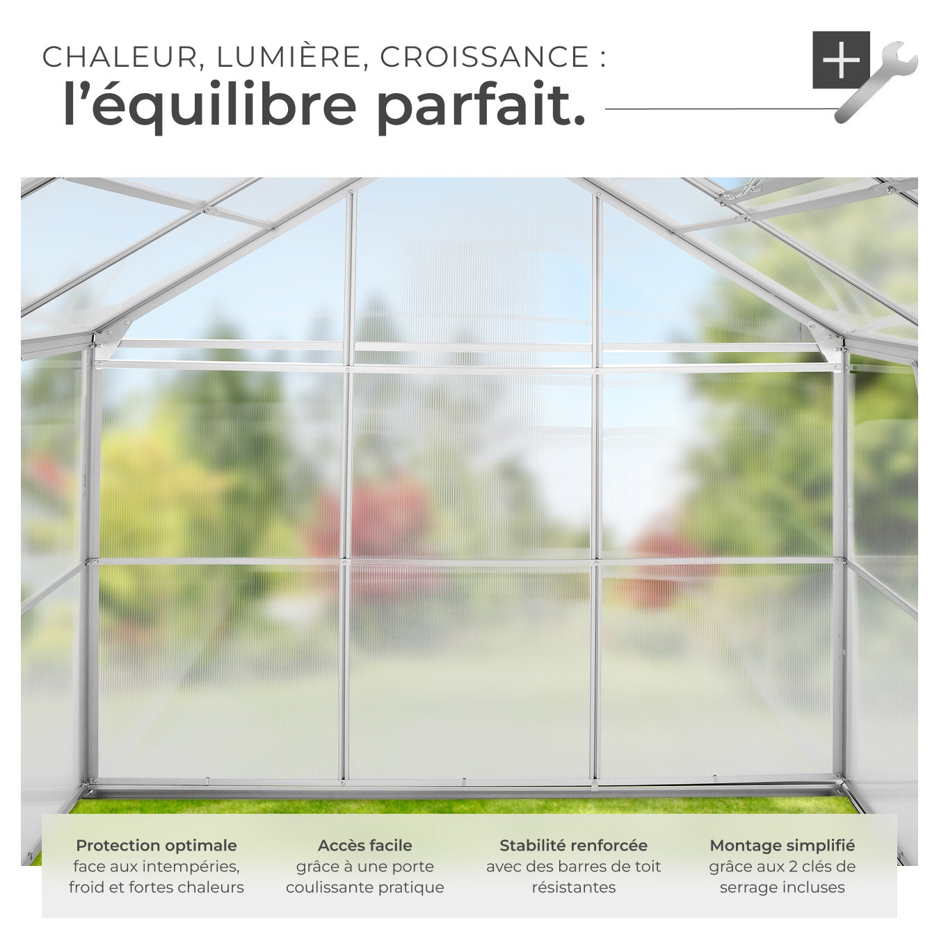 Serre en aluminium 5,85 m³ avec porte coulissante 2 fenêtres de toit et isolant thermique TECTAKE - 3