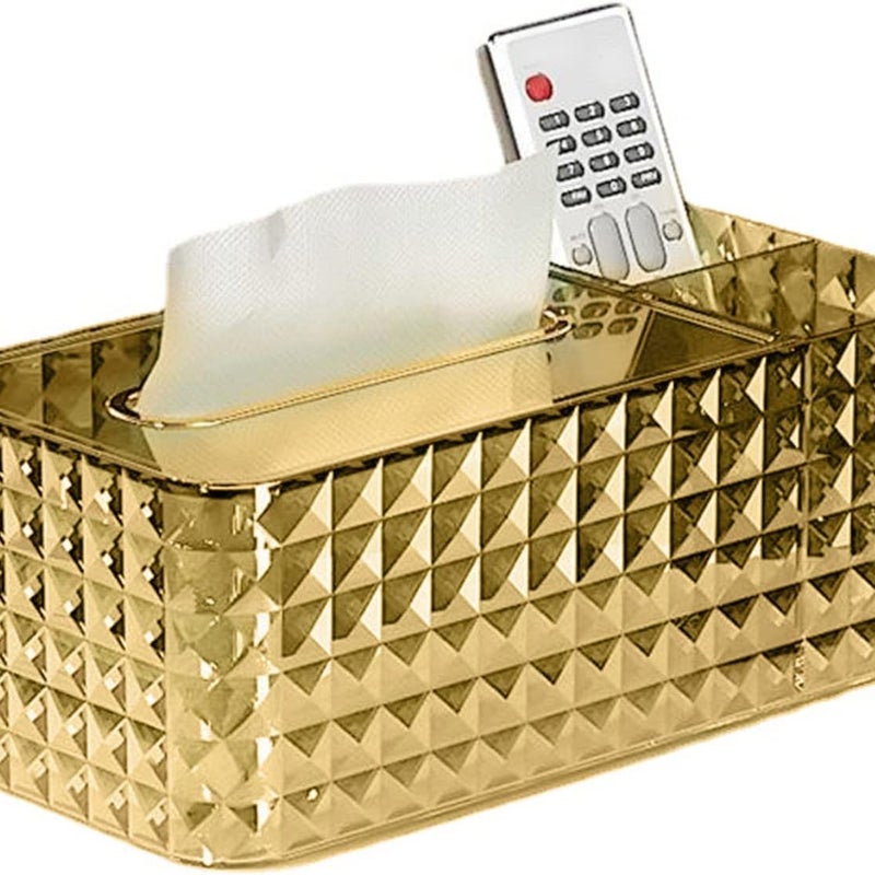 Złoty uchwyt na chusteczki z teksturą diamentową – przezroczysty, prostokątny pokrowiec do domu i biura (złoty)