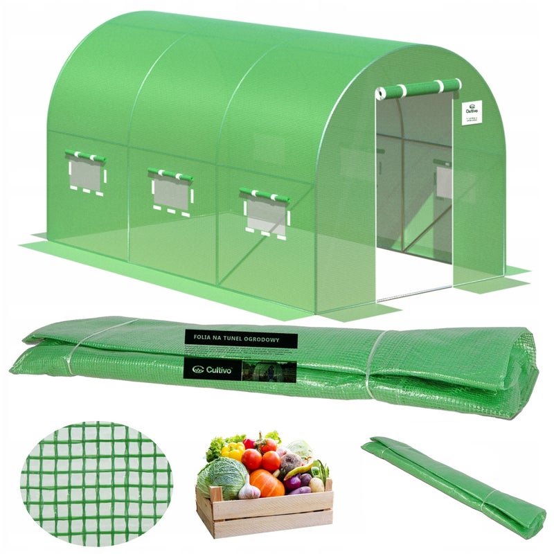 Folia Cultivo Zamienna Na Tunel Ogrodowy Szklarnia 2x3x2 Zielony Uv4 3x2 Dodatki 1 szt