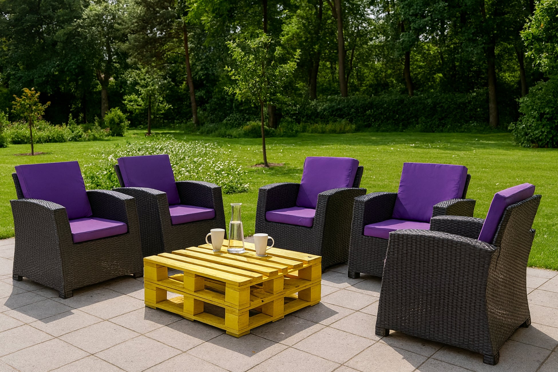 Cuscino per sedia in polyrattan 56x52x7cm Set da 4 cuscini per sedia- Cuscino per poltrona da giardino Viola/ cuscino schienale seduta per esterni - 5