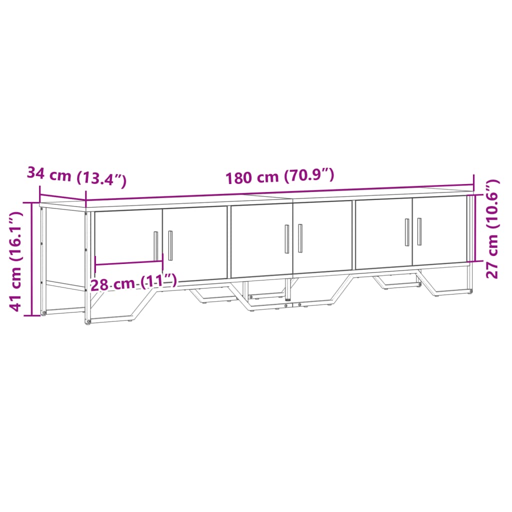 Meuble TV sonoma gris 180x34x41 cm bois d'ingénierie - 9