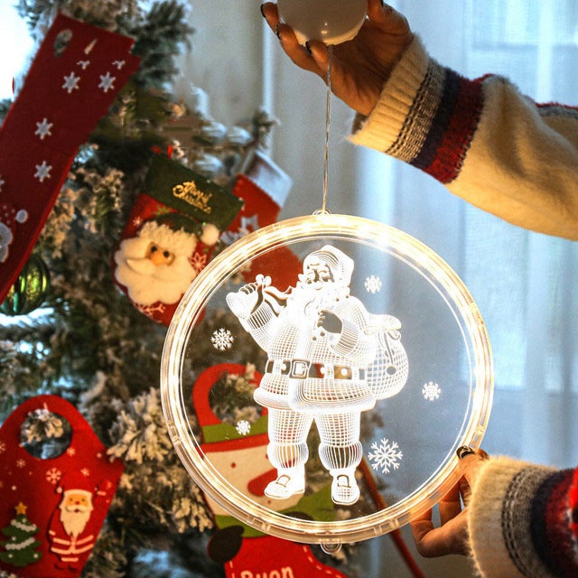 TRIS BABBO NATALE LUMINOSO 64 LED BIANCO FREDDO PER ESTERNO IN ACRILICO CM 49 H