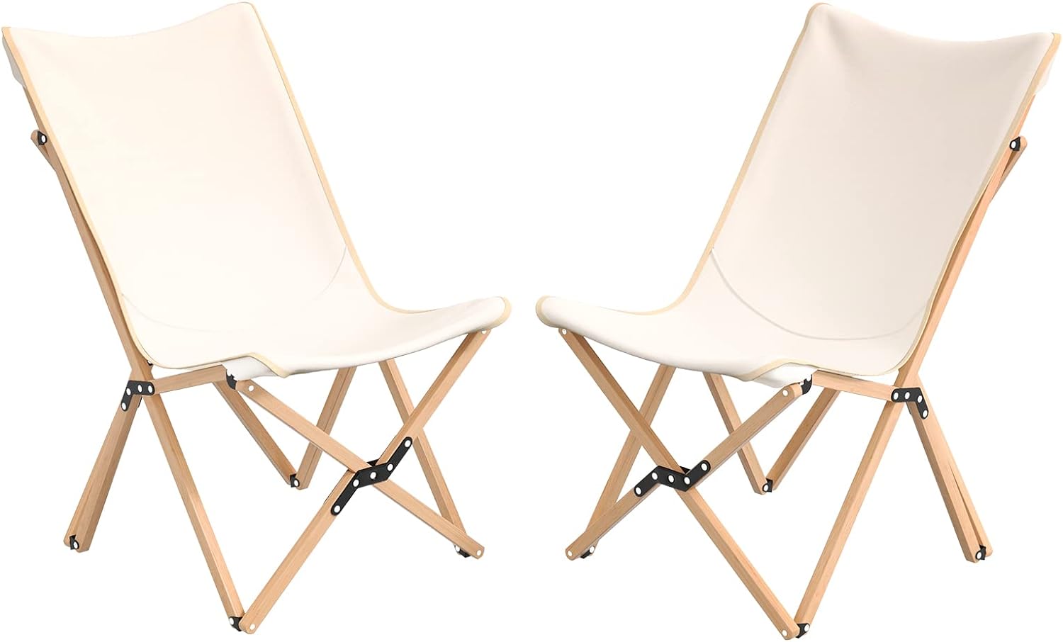 Zestaw 2 Krzeseł Papillons, Składane Krzesła z Płótna z Solidną Ramą z Bambusa, Krzesła z Torbami do Przechowywania, Nośność 150 kg