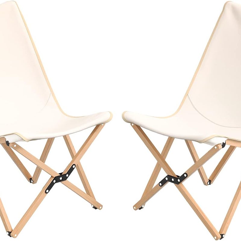 Zestaw 2 Krzeseł Papillons, Składane Krzesła z Płótna z Solidną Ramą z Bambusa, Krzesła z Torbami do Przechowywania, Nośność 150 kg