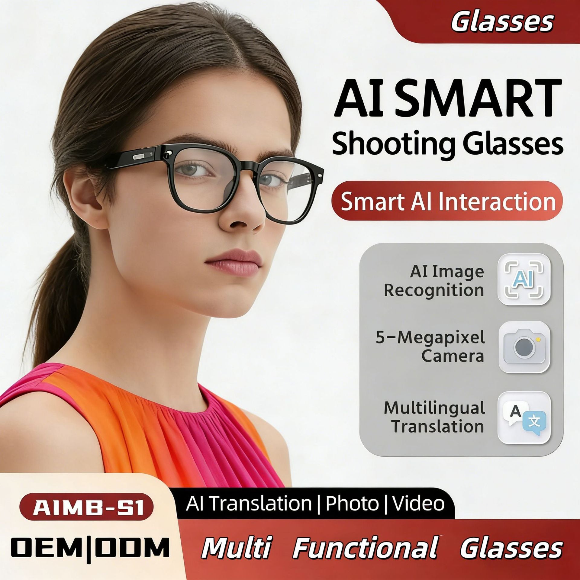 Lunettes intelligentes S1&nbsp;: traduction IA, assistant vocal, reconnaissance d’images IA, qualité sonore supérieure, enregistrement HD. - 4