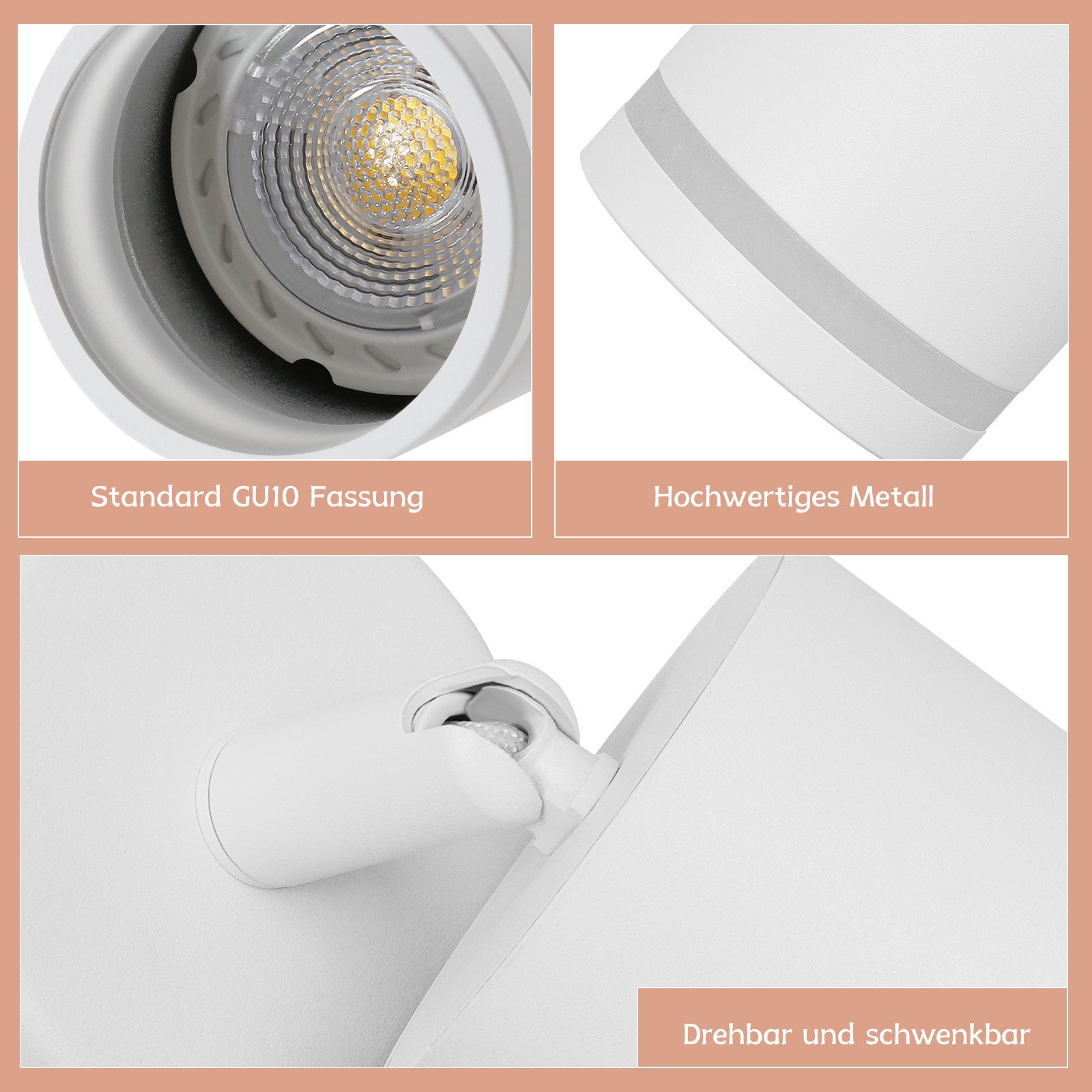 ZMH Spot de plafond blanc 4 ampoules moderne spot GU10 spots orientable intérieur métal - 5