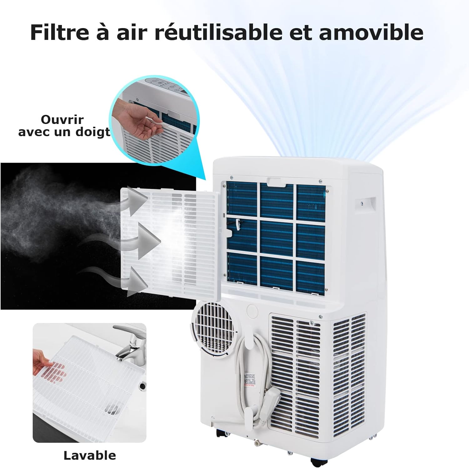 Climatiseur Mobile 4,1 kW/14000BTU-40㎡-R290 - Refroidissement, Chauffage, Déshumidification, Ventilation, Minuterie 24H, Classe A, Télécommande/Wifi - 6