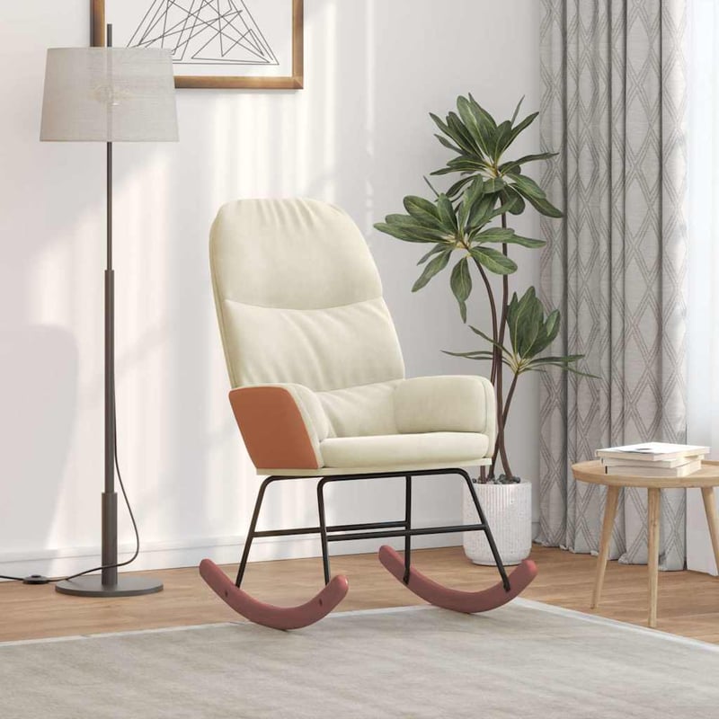 Fotel bujany, kremowy, tapicerowany aksamitem