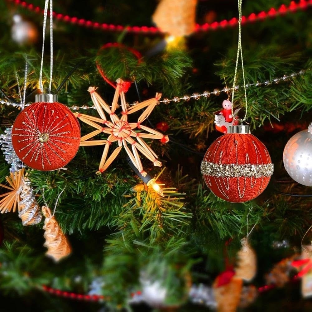 Set di 12 palline di Natale in velluto, decorazioni per l'albero di Natale da 8 cm, ghirlande, ghirlande e mensole per caminetti (oro) - 3