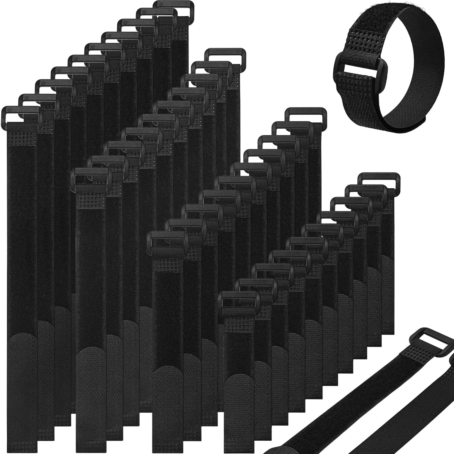 40 opasek kablowych Velcro, czarne opaski kablowe 2 cm x 20 cm (40 sztuk), opaski kablowe Velcro wielokrotnego użytku