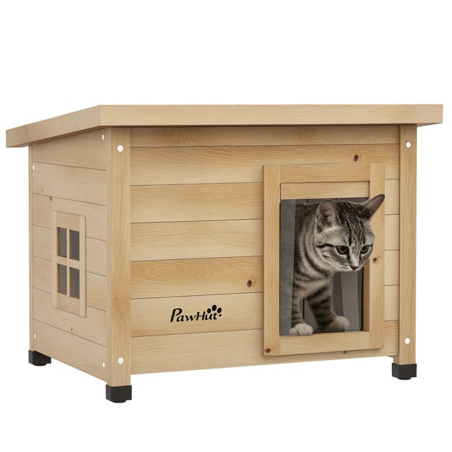 Exterior elevated de madeira casa para gatos com asphalt roof, window, 57 x 45 x 43 cm amarelo