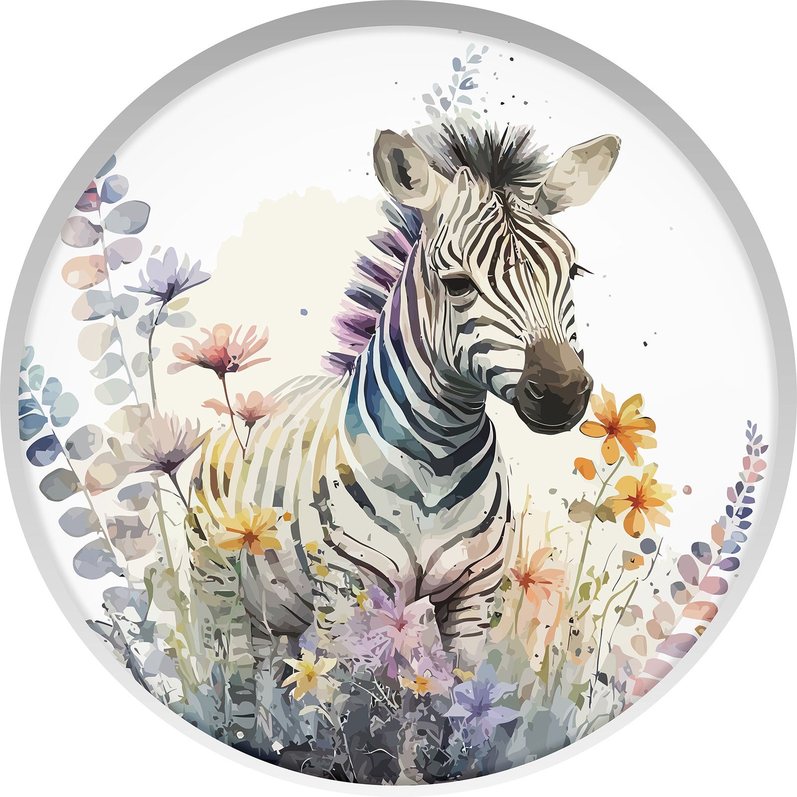 Stickers Trompe l'oeil Arche ronde Enfants - Zèbre fleurs - Diamètre 80 ...