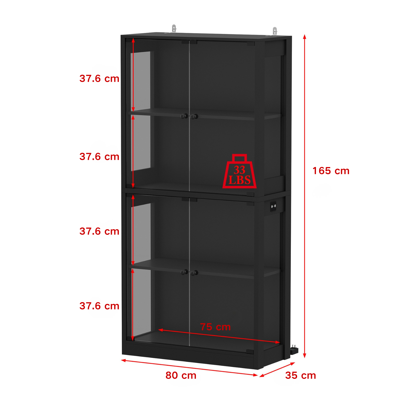 Vitrine Armoire 4 portes avec Lumière Intelligente et Boîtier intelligent, Salon et Chambre, 80x35x165, Noir - 2
