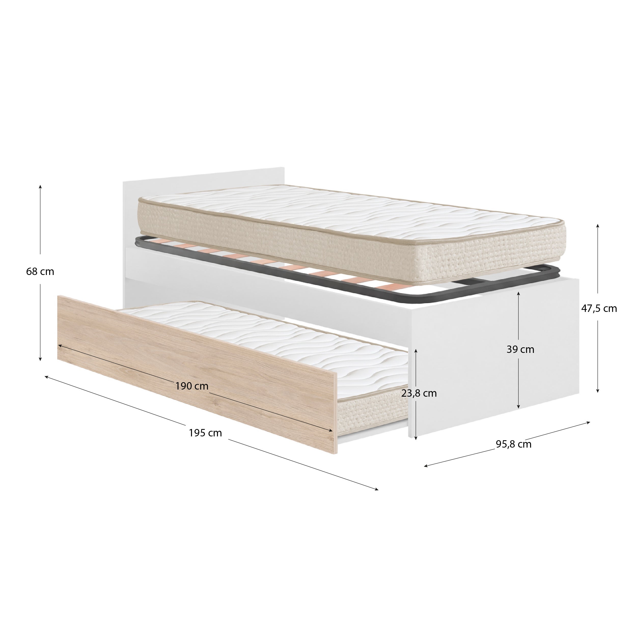Pack ahorro juvenil Cama nido con Cabecero Top, 1 Somier y 2 Colchónes viscoelásticos Nova 90 x 190 cm | Subida a domicilio - 3