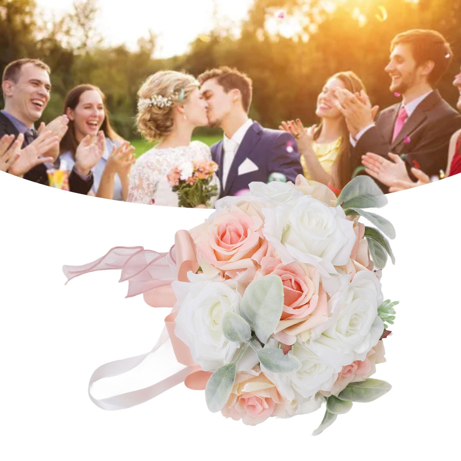 Bouquet da sposa con nastro morbido, fiori artificiali, rosa