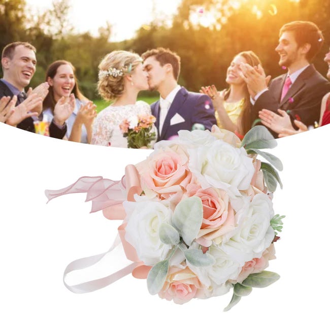 Bouquet da sposa con nastro morbido, fiori artificiali, rosa