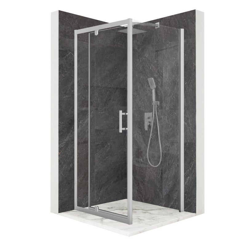 Kabina prysznicowa kwadratowa drzwi uchylne srebrna 90x90cm szkło 6mm + powłoka