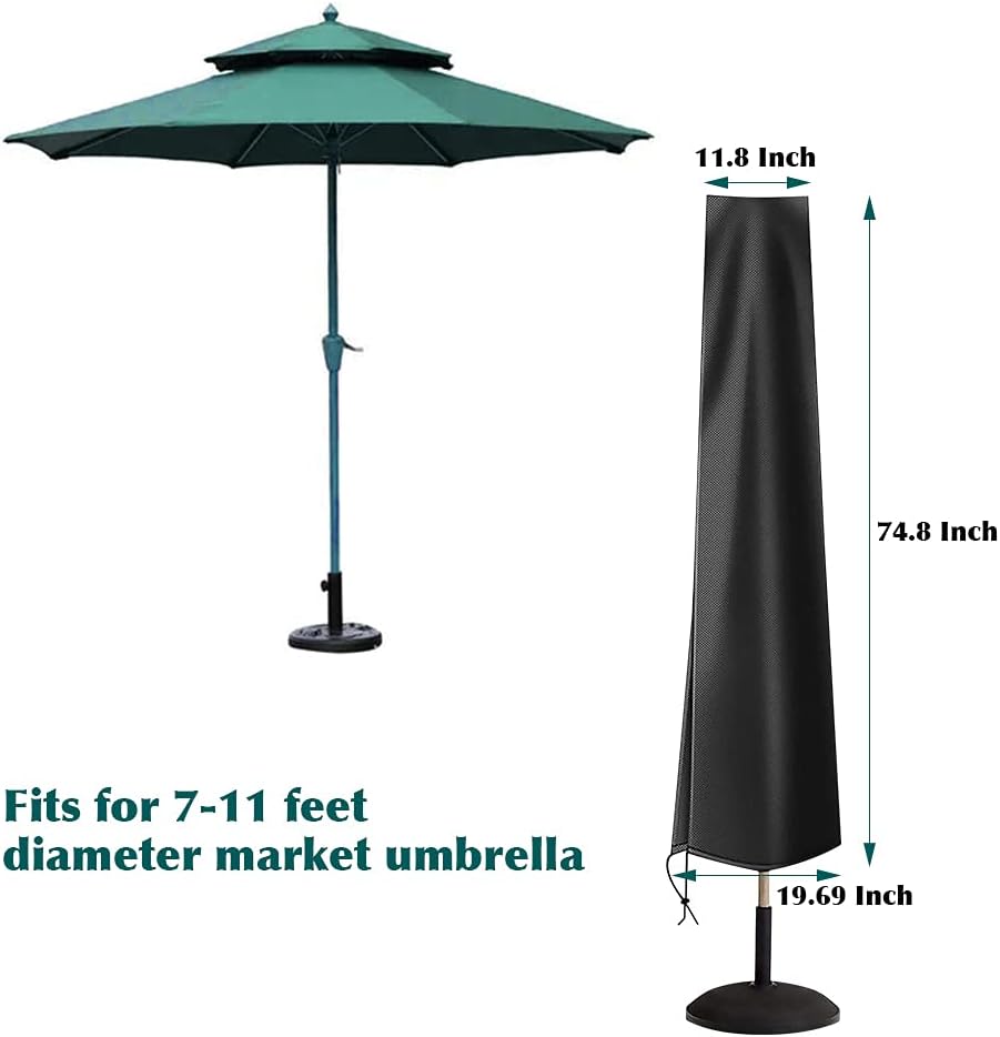 Housse de parasol, imperméable et résistante aux UV 420D, avec fermeture éclair et poche de rangement, adaptée aux parasols de 3 m. - 5