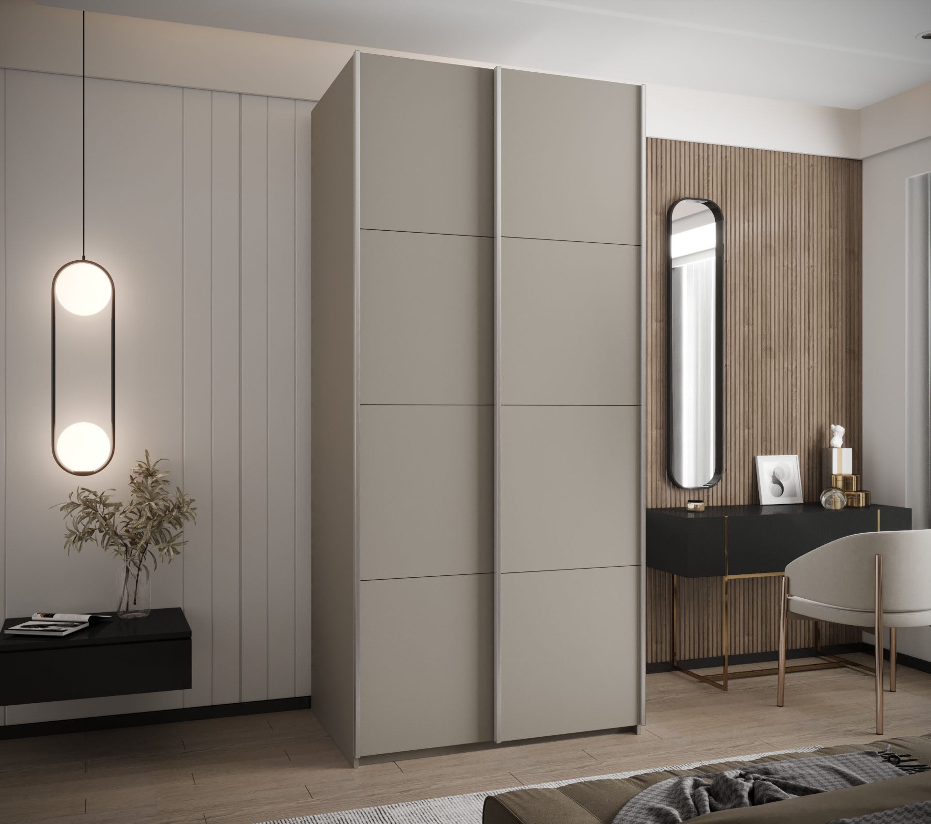 Szafa przesuwna wysoka Lux 1 120 x 64 x 245,5 cm kaszmir + kaszmir + u. srebrny - Abiks Meble - 2