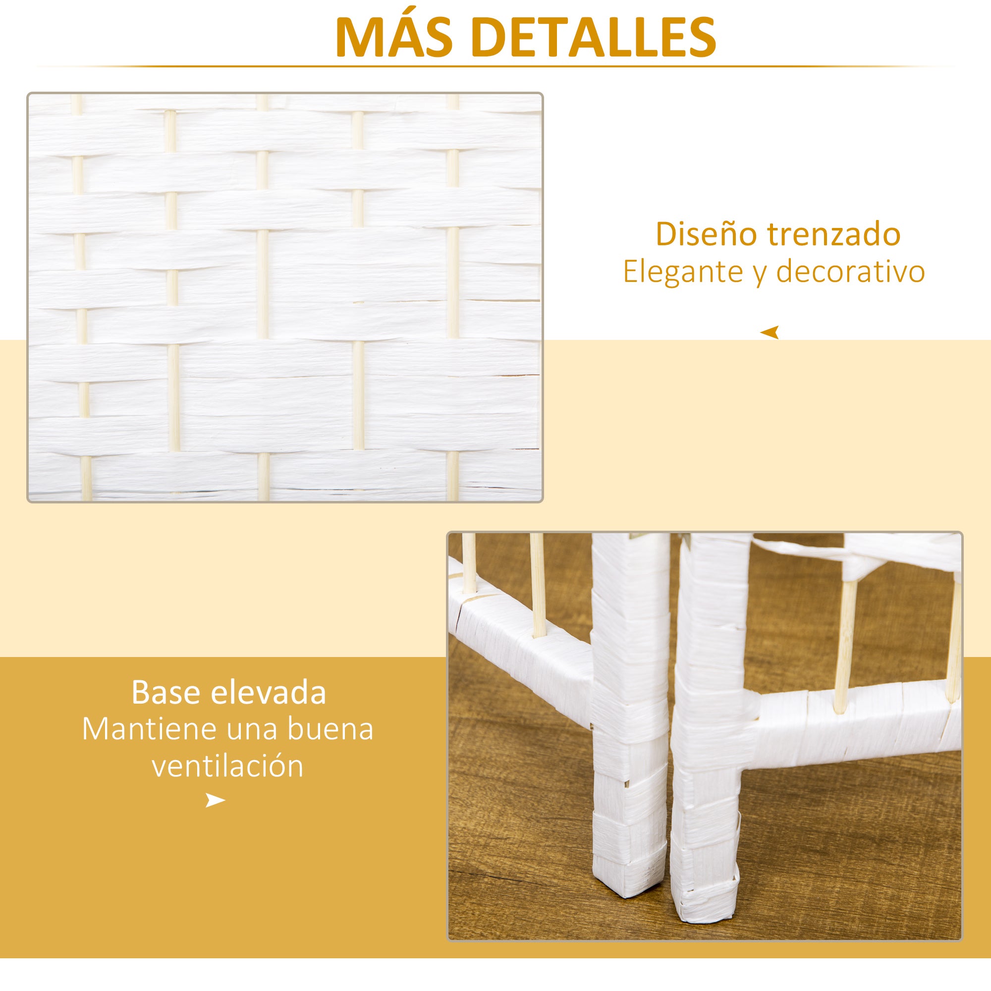 Écran partage corde papier pliable 4 panneaux 160x170 cm, décoration chambre/salon, blanc - 8