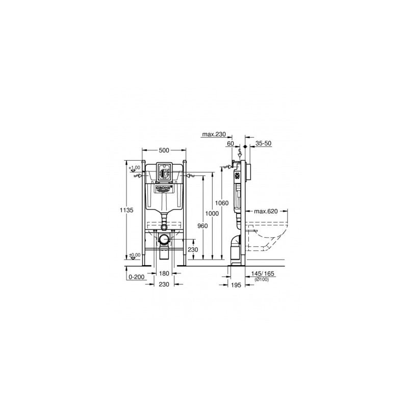 Grohe Pack WC Rapid SL autoportant + WC sans bride SAT Brevis + Abattant ultra-fin softclose + Plaque noir mat - 5