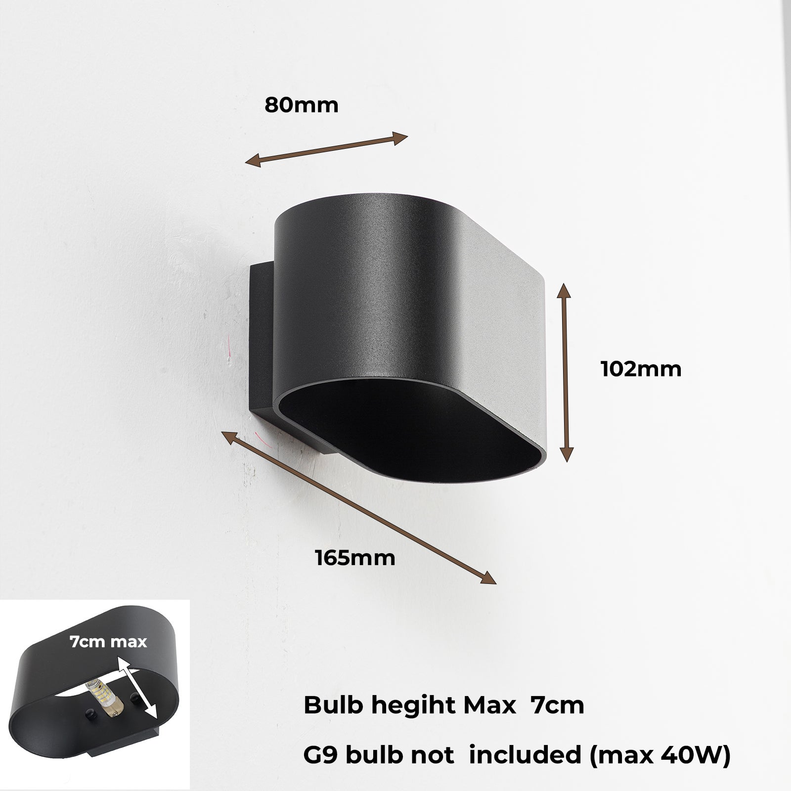 Aplique de pared interior de aluminio negro con iluminación arriba y abajo, casquillo G9 (bombilla no incluida) - 8