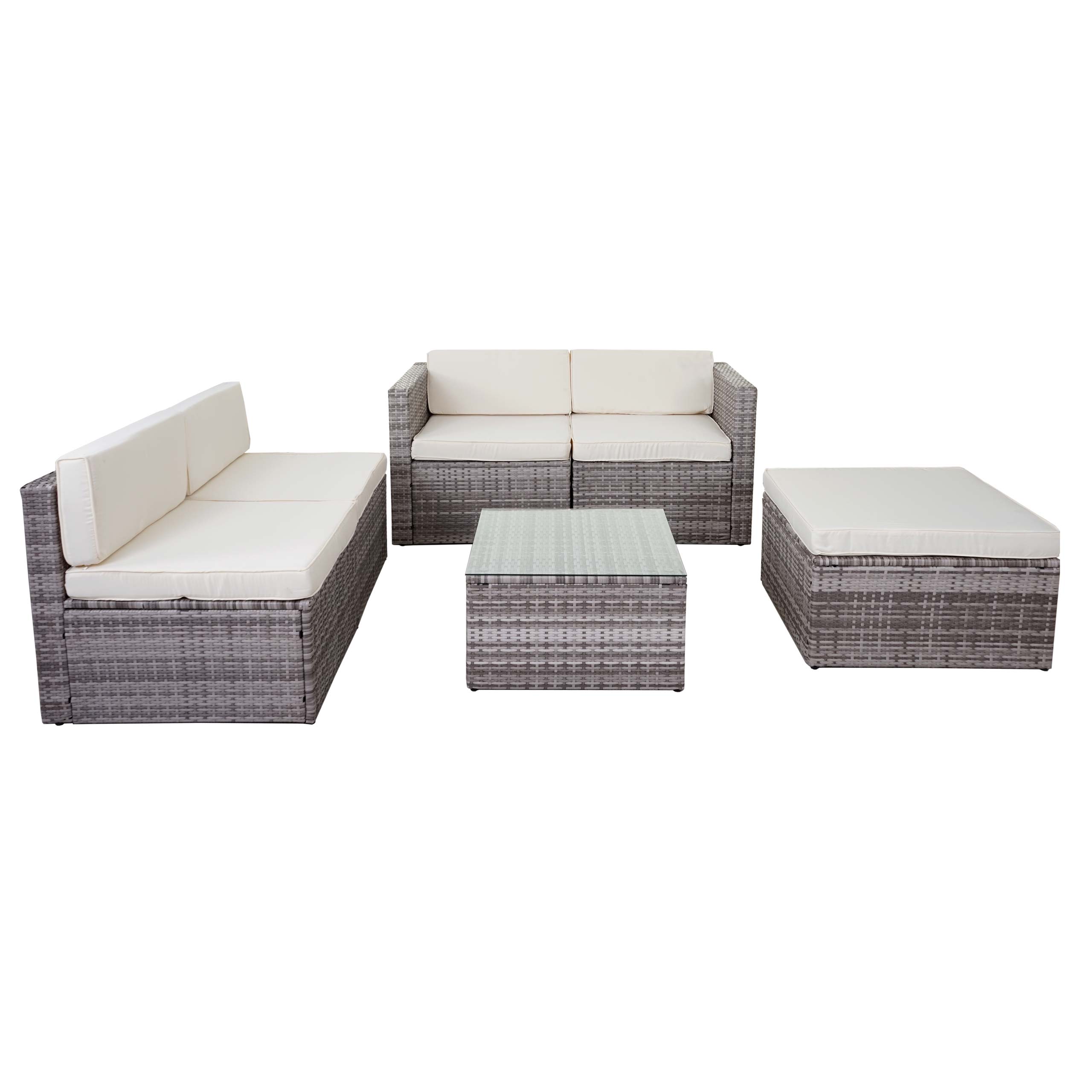 Zestaw z polirutanu HWC-D24, zestaw ogrodowy/wypoczynkowy Sofa ~ szary, tapicerka kremowa