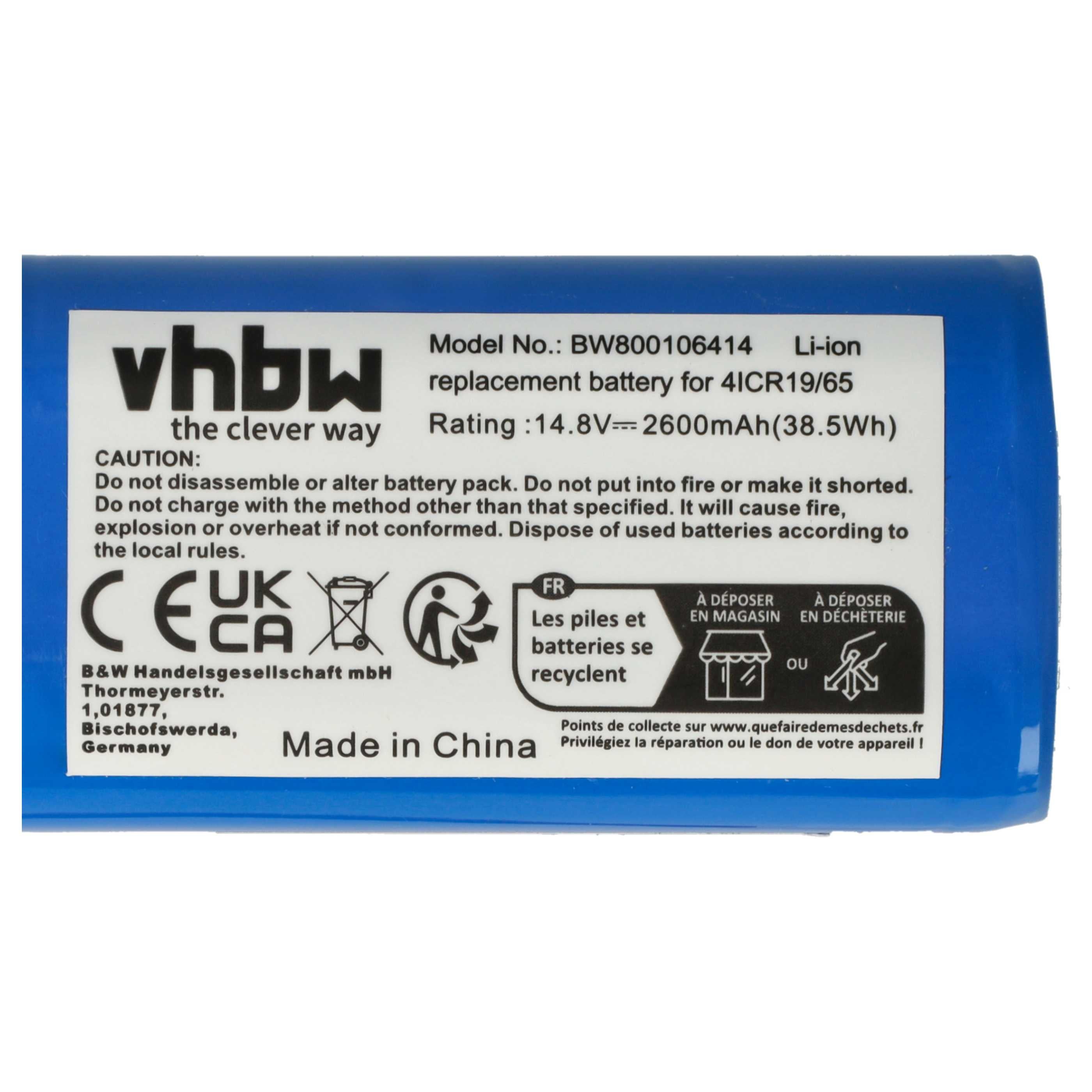 vhbw Batterie compatible avec Ecovacs V7S, KK8, N79S, V7, V780 robot électroménager (2600mAh, 14,8V, Li-ion) - 4