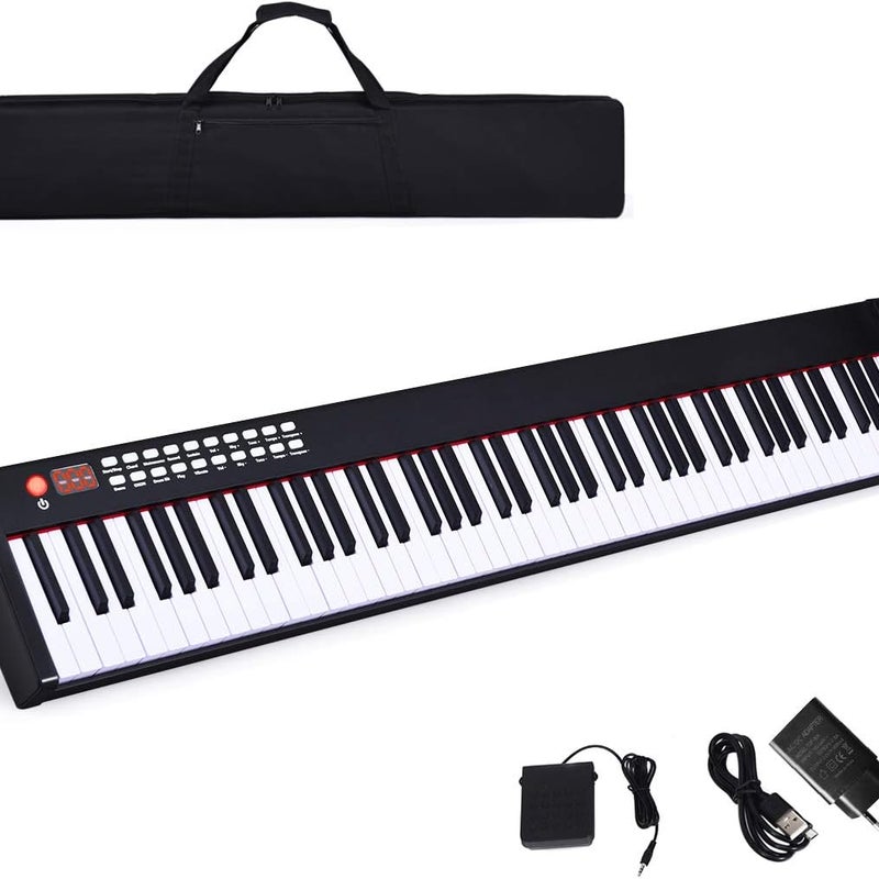 Przenośne Pianino Cyfrowe 88 Klawiszy z 128 Rytmami i Dźwiękami, Funkcja Nauczania dla Początkujących i Dzieci od 3 lat, Kolor Czarny