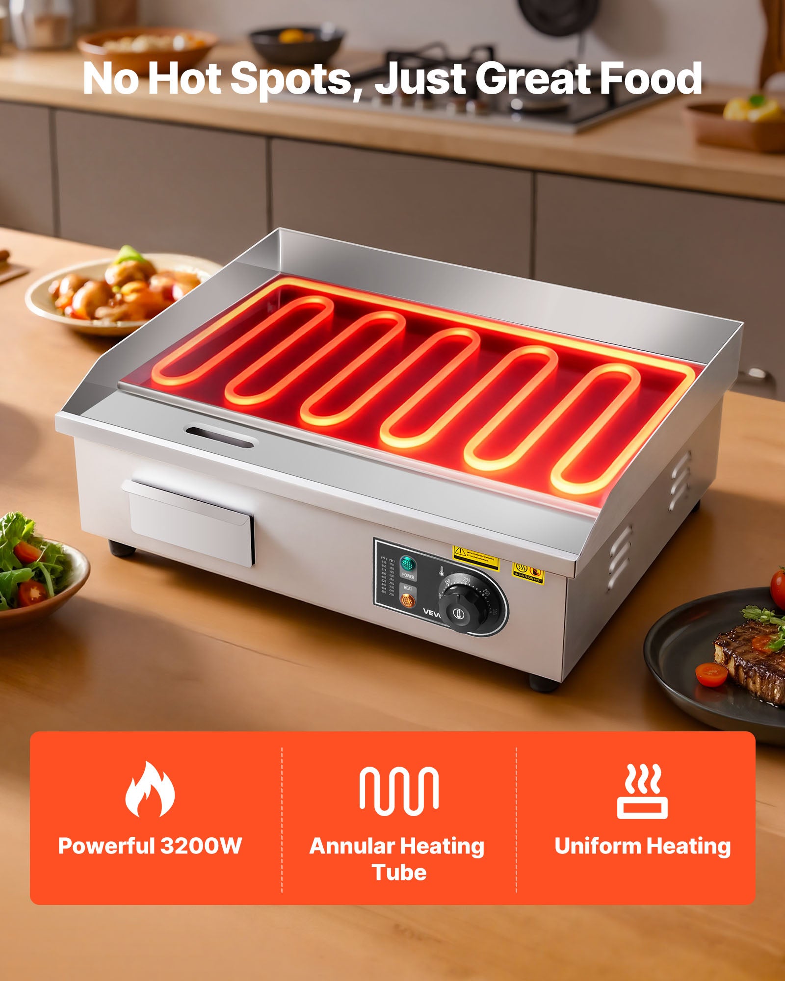 Plancha électrique VEVOR inox 3200 W, plaque 535×300 mm, 50–300 °C, avec accessoires, pour barbecue/restaurant/snack-bar - 3