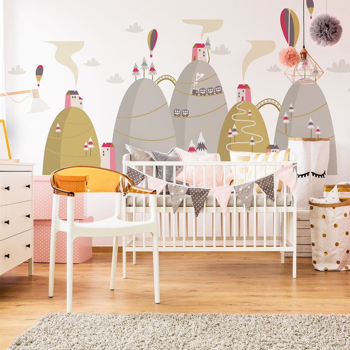 Adesivo di montagna scandinavo mongolfiere in spettacolo - Sticker adesivo - adesivi murali - 100x150cm - 6