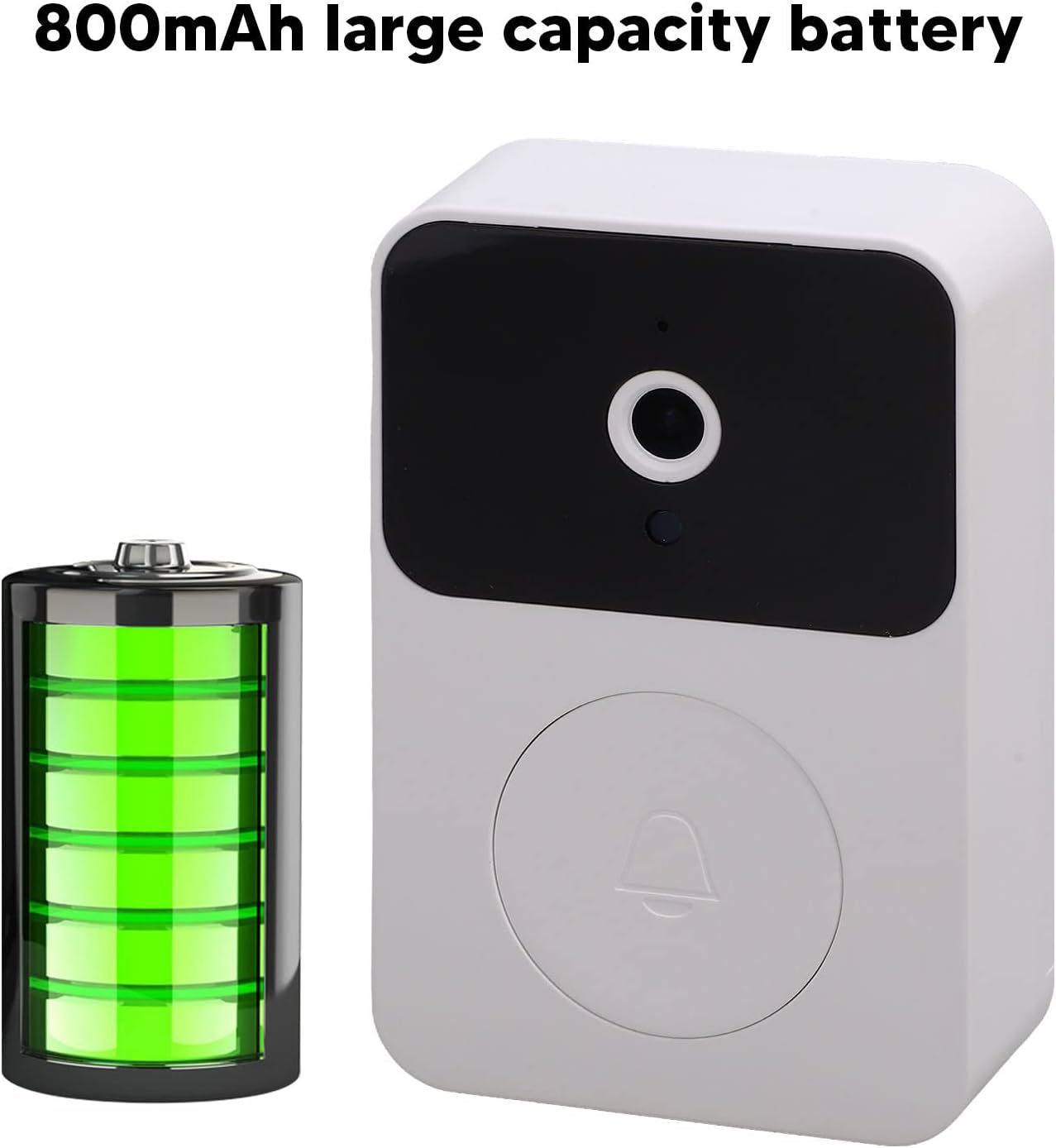 Sonnette vidéo sans fil - Interphone vidéo sans fil - Étanche pour l'extérieur - Wi-Fi 2,4 GHz - Batterie haute capacité - 4