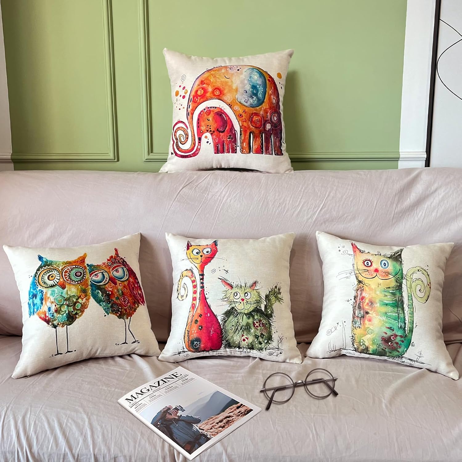 Lot de 4 housses de coussin décoratives 45 x 45 cm pour chambre, canapé, chaise, lit, jardin (lin animal) - 2
